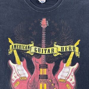 Vtg 90s American Guitar Hero Graphic Tee - Black with Red & Yellow Guitars 2XL